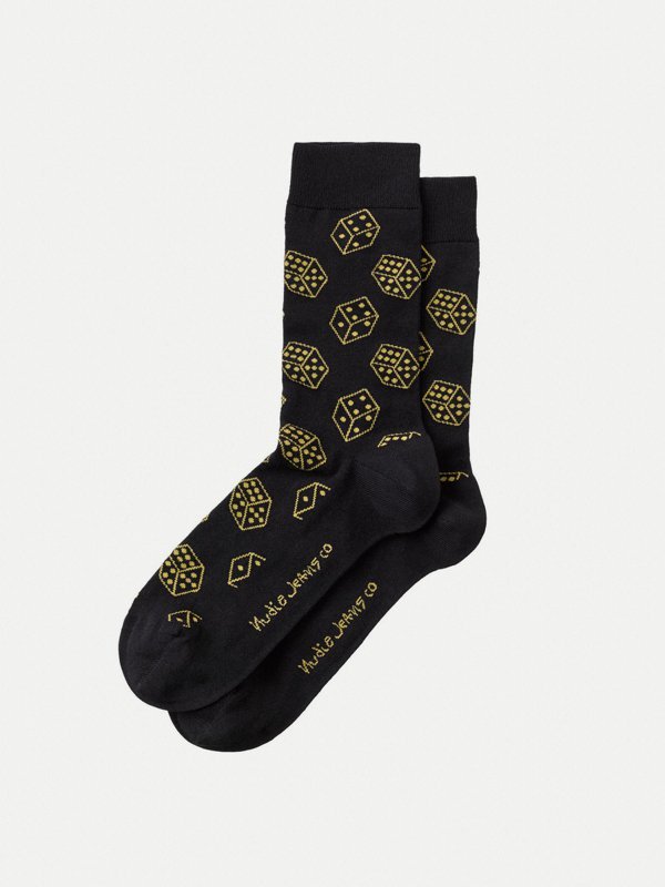 Chaussettes noires à motifs jaunes en coton bio - Olsson dices