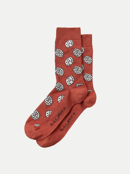 Chaussettes rouges à motifs dés en coton bio - Olsson dices