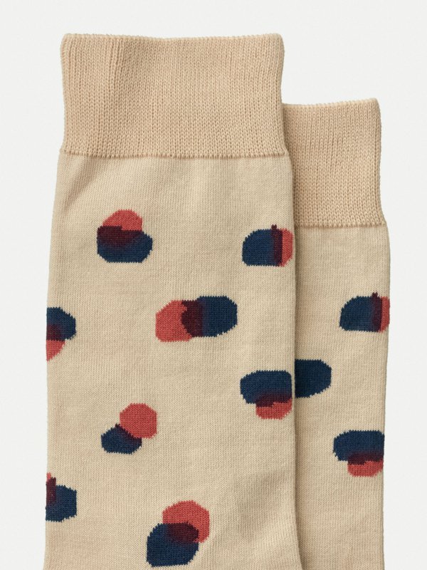 Chaussettes hautes beiges à pois en coton bio - Olsson