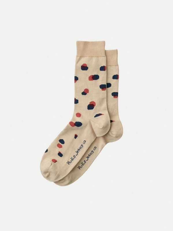 Chaussettes hautes beiges à pois en coton bio - Olsson