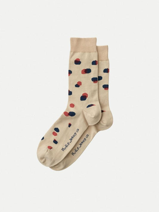 Chaussettes hautes beiges à pois en coton bio - Olsson