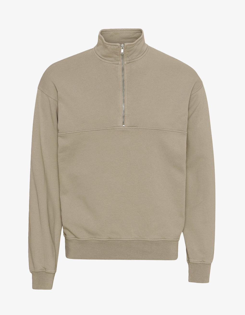 Sweat camionneur mixte col zippé gris nacre en coton bio - Quarter Zip oyster grey