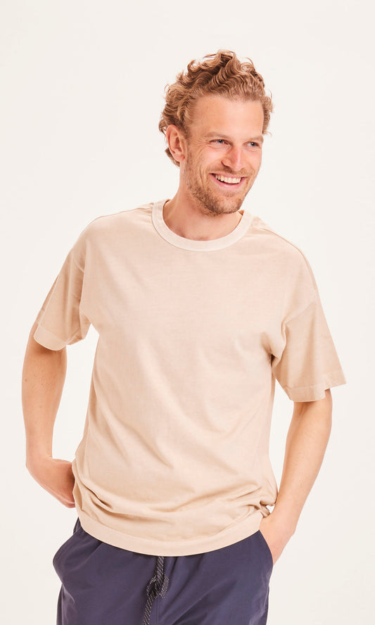 T-shirt ample beige en coton bio et teinture naturelle - ALDER oversized tee light feather gray