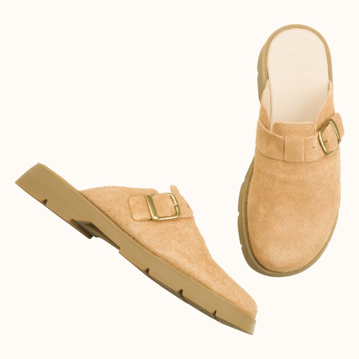 Sabots made in france en cuir suède certifié | camel "pacha vp oak camel"