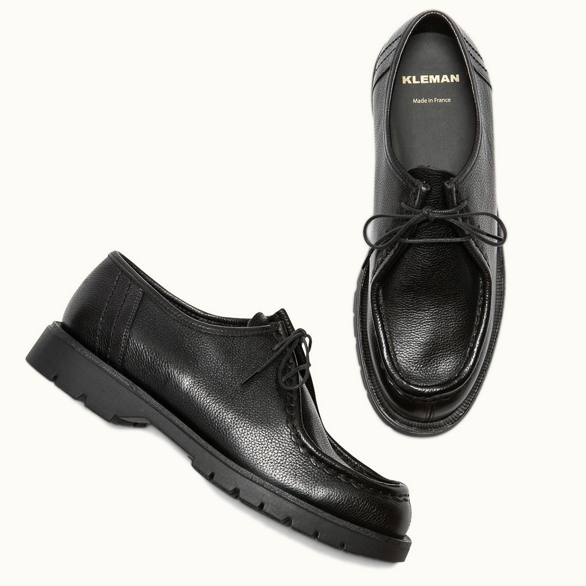 Derbies made in France en cuir grainé tannage végétal | Noir "padror g vgt noir"