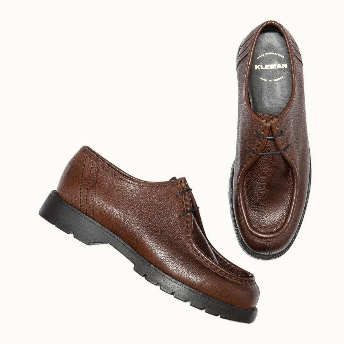 Derbies made in france en cuir grainé tannage végétal |  "padror g vgt café"