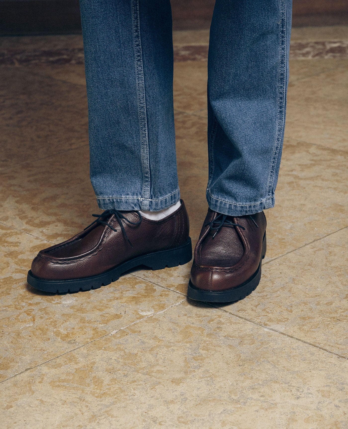 Derbies made in france en cuir grainé tannage végétal |  "padror g vgt café"