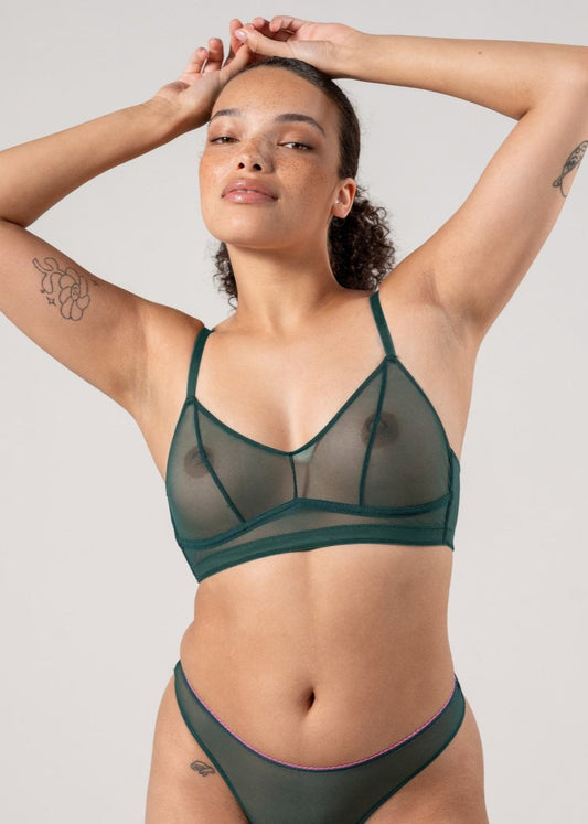 Soutien-gorge en matières recyclées | vert "mesh balconette - pine"