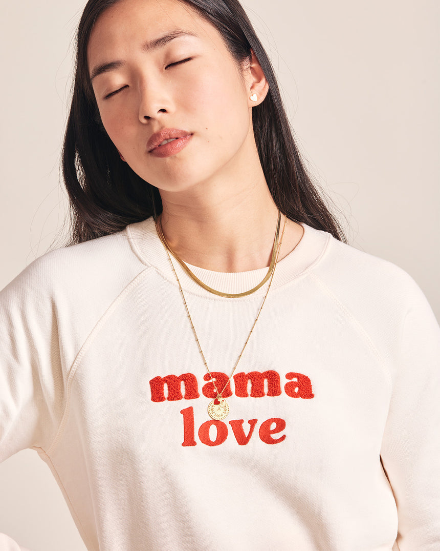 Sweat brodé en coton bio | Crème et rouge "mama love crème et rouge"