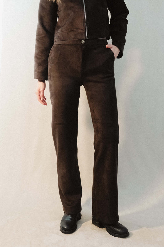 Pantalon made in france en daim upcyclé | marron "clothilde"