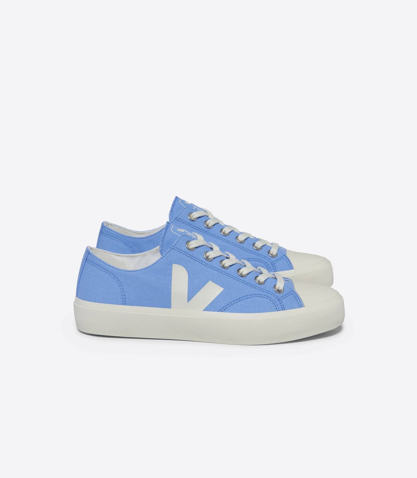 Baskets basses en coton bio | blanc et bleu "wata ii low canvas aqua_pierre"