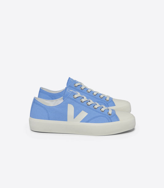 Baskets basses en coton bio | blanc et bleu "wata ii low canvas aqua_pierre"