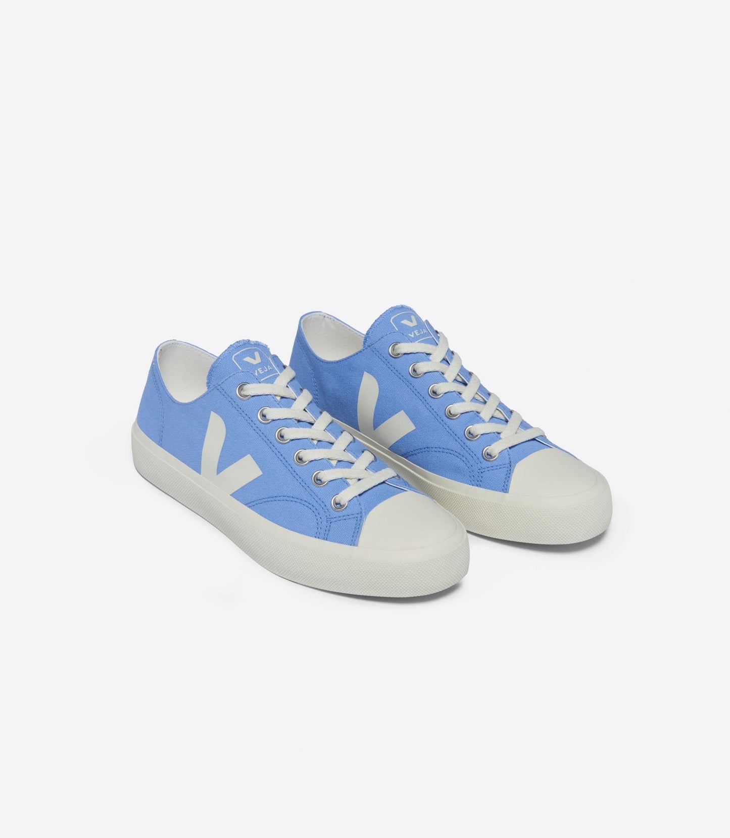 Baskets basses en coton bio | blanc et bleu "wata ii low canvas aqua_pierre"