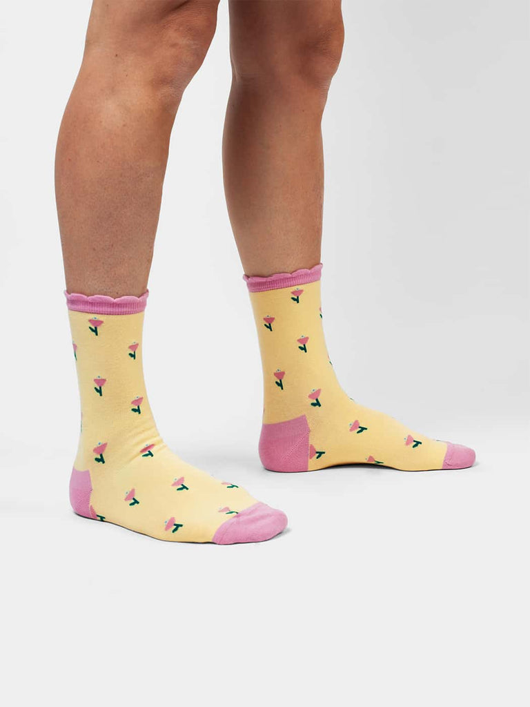 Chaussettes en coton bio | multicolore "yellow field of flowers"