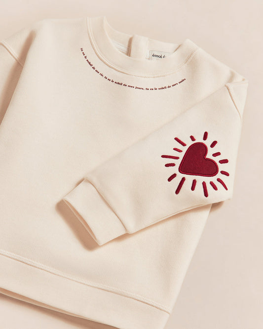 Sweat brodé en coton bio | Crème "cœur solaire crème"