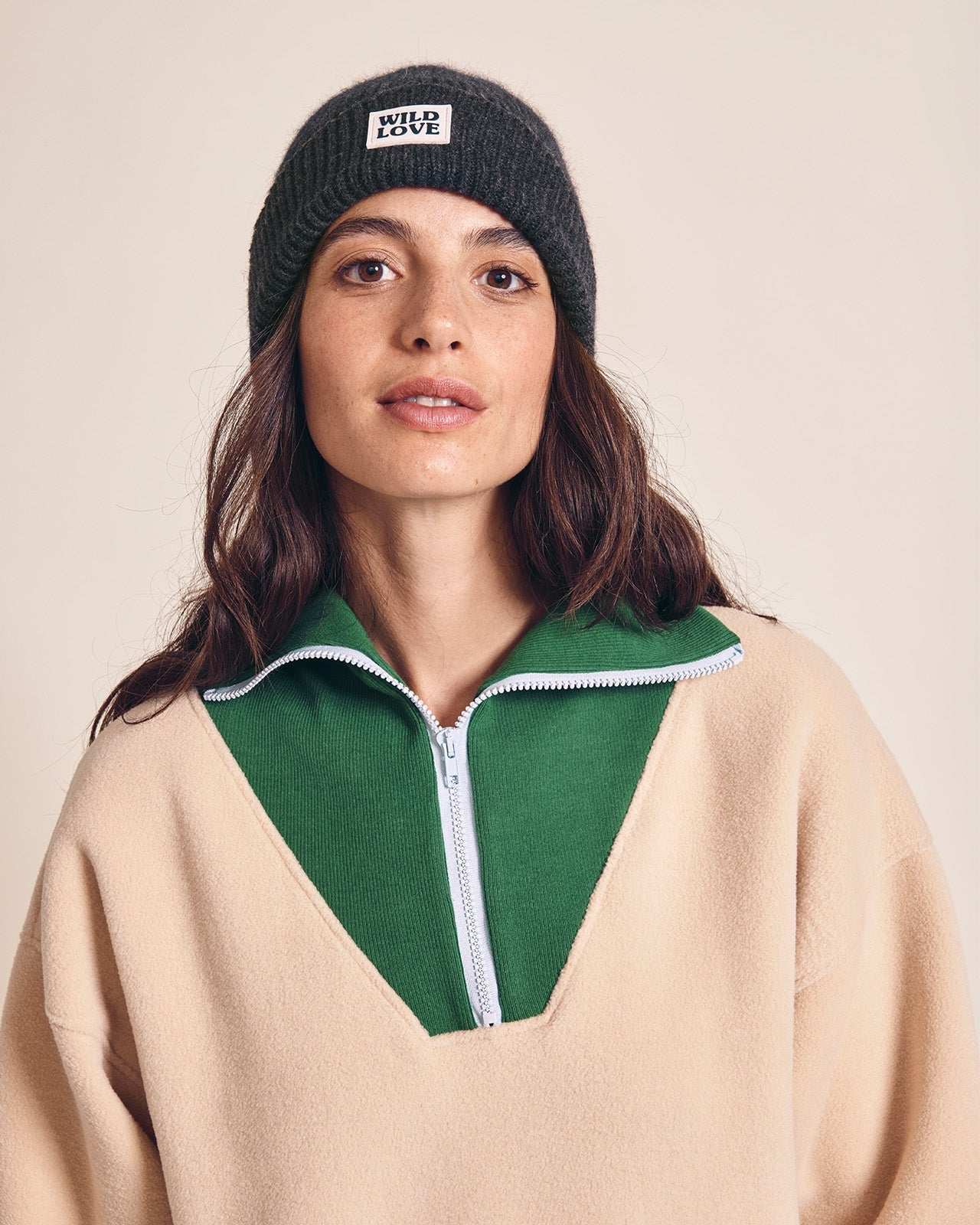 Polaire col zippé en matière recyclée | Beige "sunny latte"