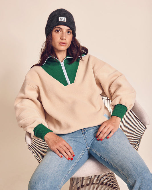Polaire col zippé en matière recyclée | Beige "sunny latte"