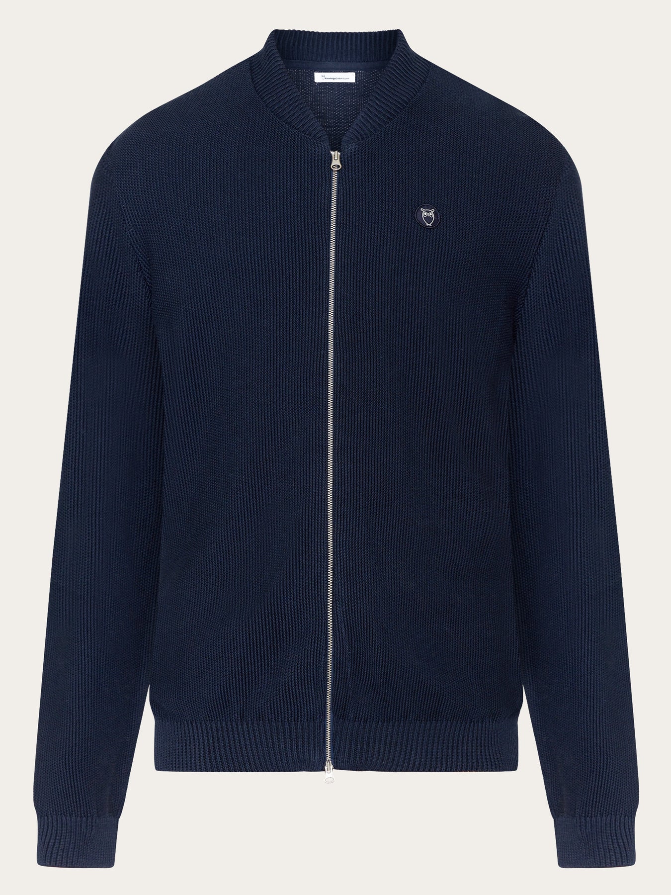 Gilet zippé en coton bio | Marine "pique badge knit o-neck total eclipse"