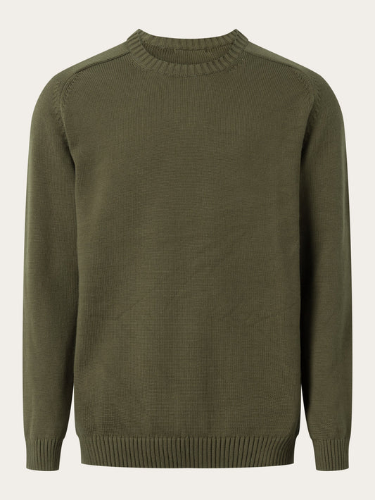 Pull en coton biologique | vert "plain knitted crew neck dark olive"