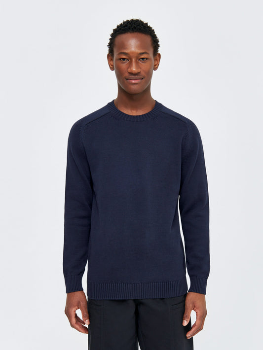 Pull en coton biologique | "plain knitted crew neck night sky"