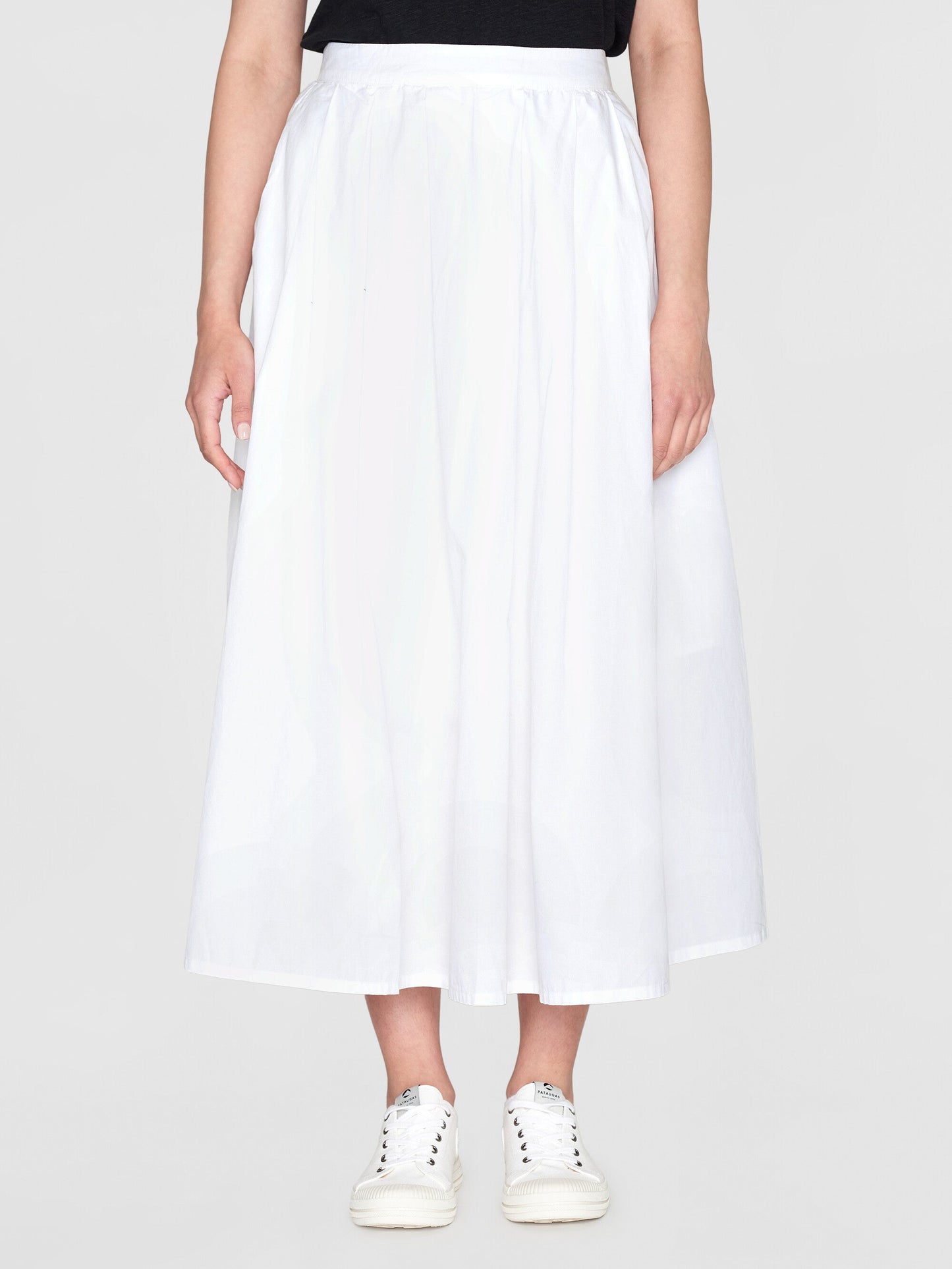 Jupe en coton biologique | blanc "Poplin pleated mid-length skirt - 1010 bright white"