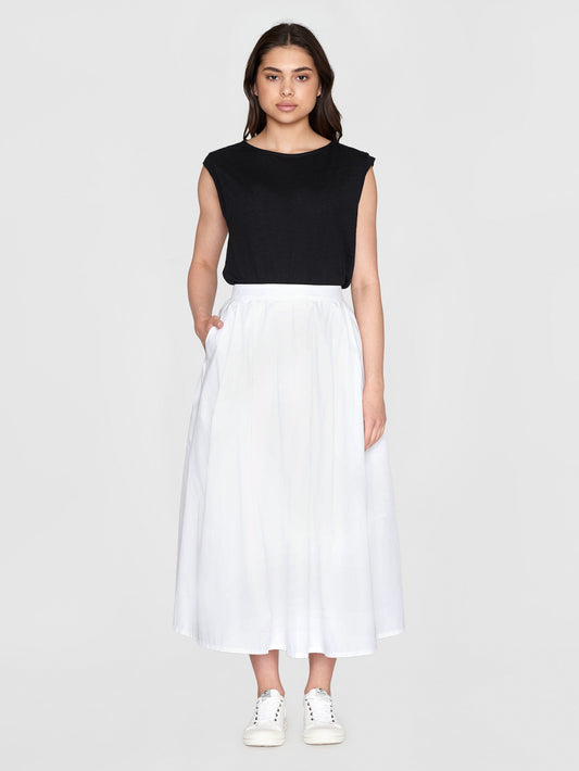 Jupe en coton biologique | blanc "Poplin pleated mid-length skirt - 1010 bright white"