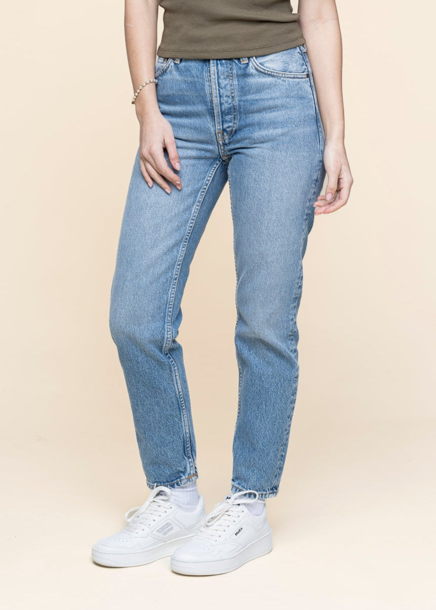 Jean mom en coton biologique | bleu "breezy britt blue rebel - blue rebel"