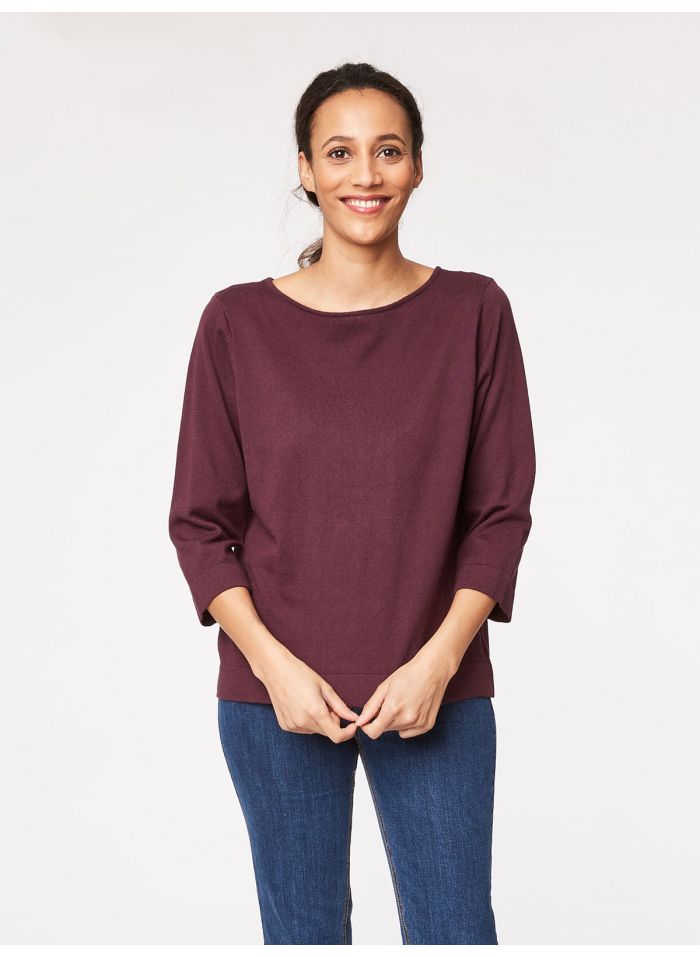Pull bordeaux en coton bio et laine