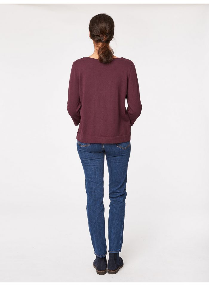 Pull bordeaux en coton bio et laine
