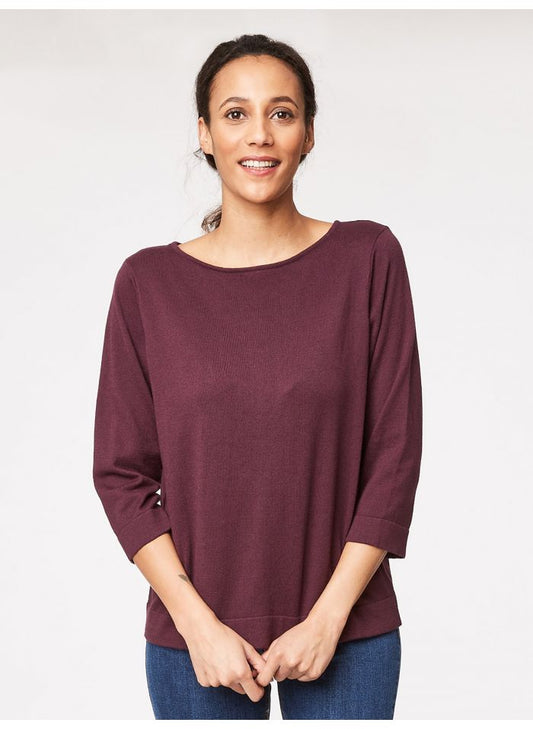 Pull bordeaux en coton bio et laine