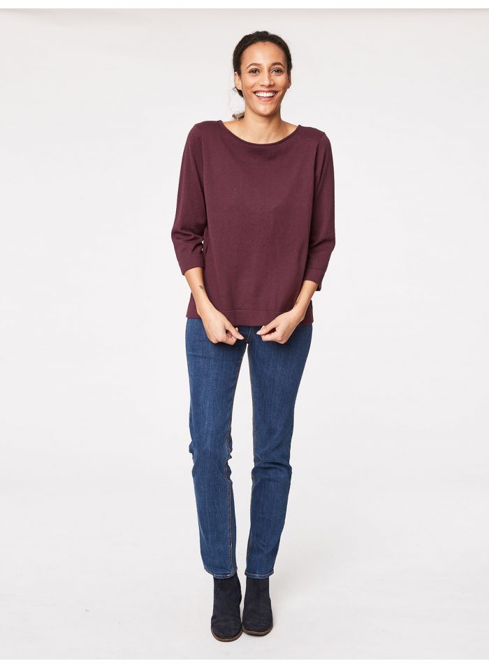 Pull bordeaux en coton bio et laine