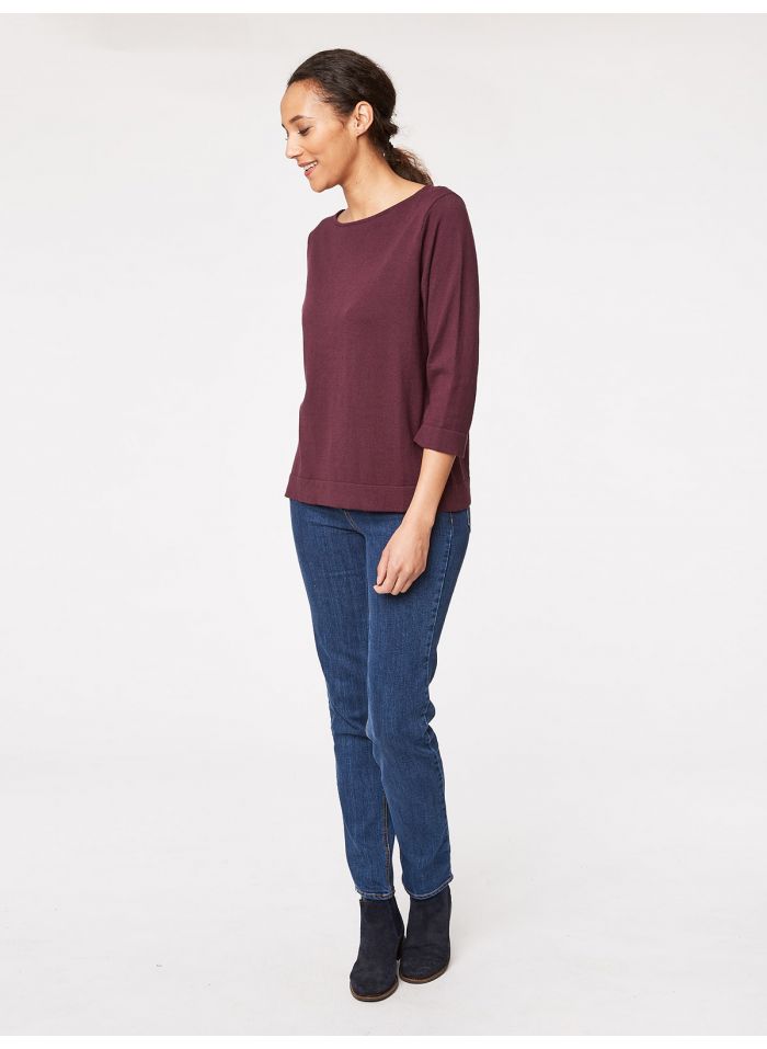 Pull bordeaux en coton bio et laine
