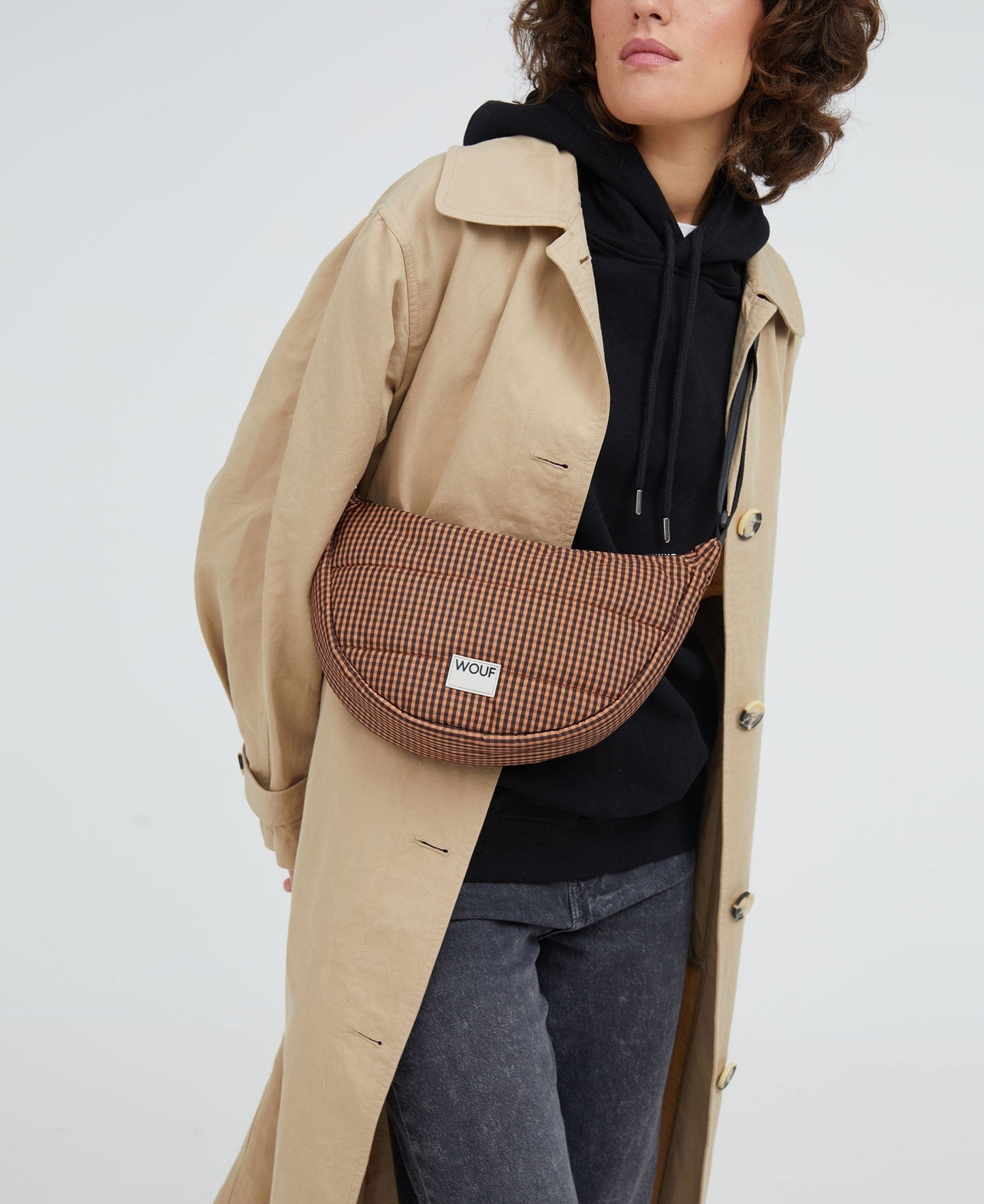Banane matelassée en recyclé | Carreaux marron "camille crossbody bag"