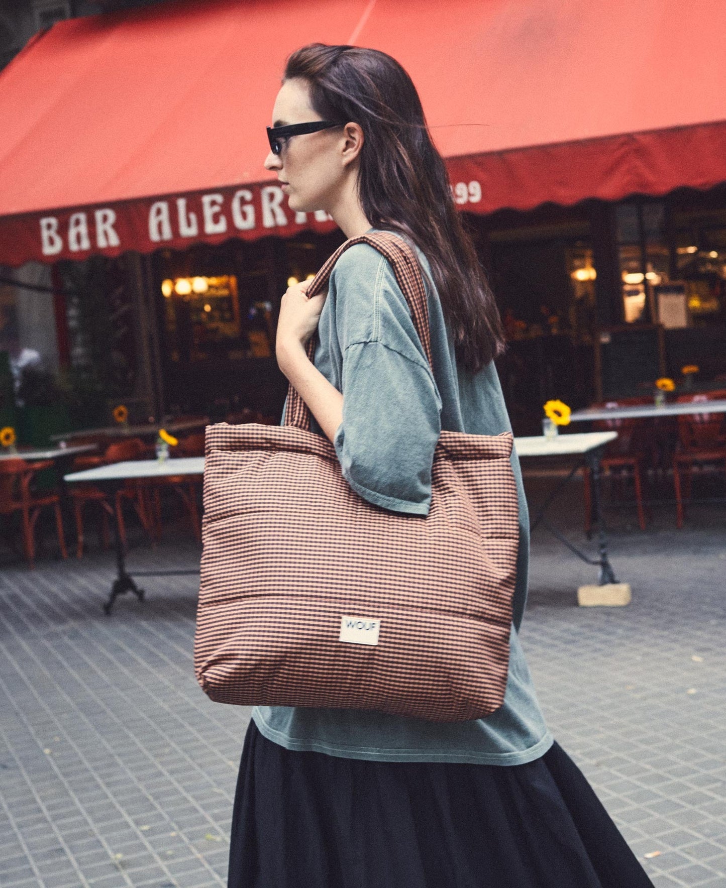 Tote bag à carreaux matelassé en recyclé | "camille tote bag"