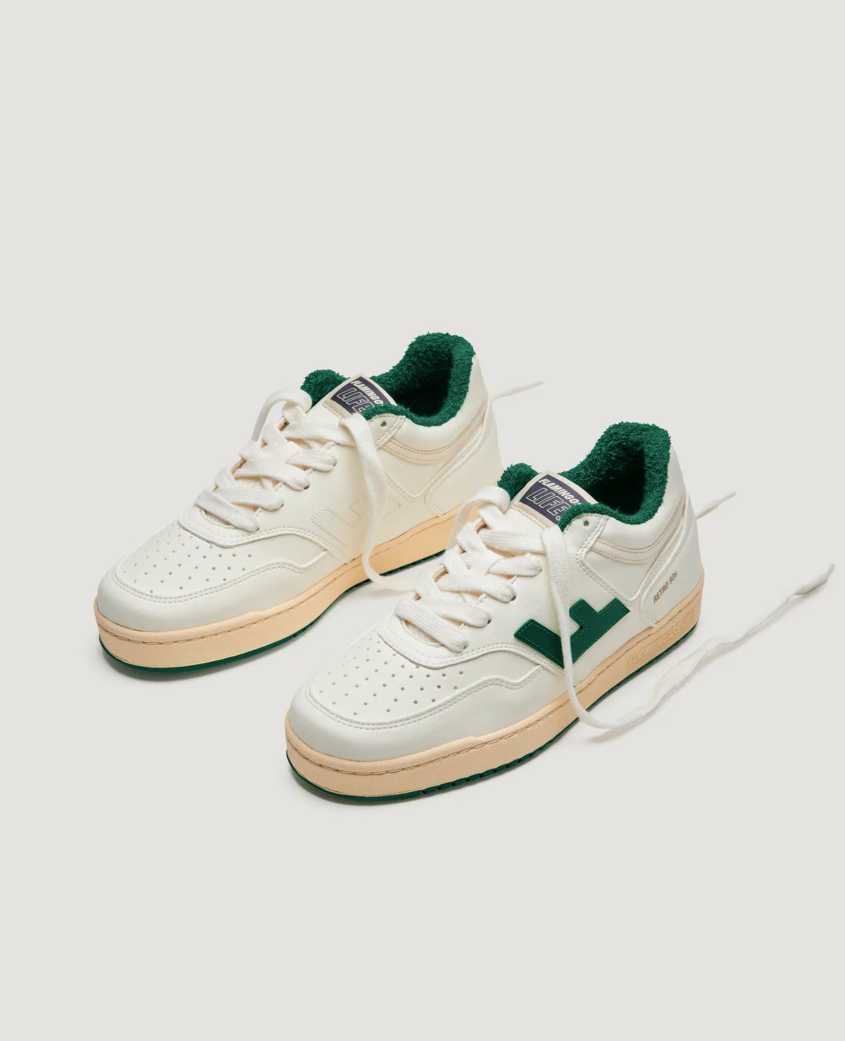 Baskets vegan en recyclé | blanc et vert "retro 90s pearl vanilla forest"