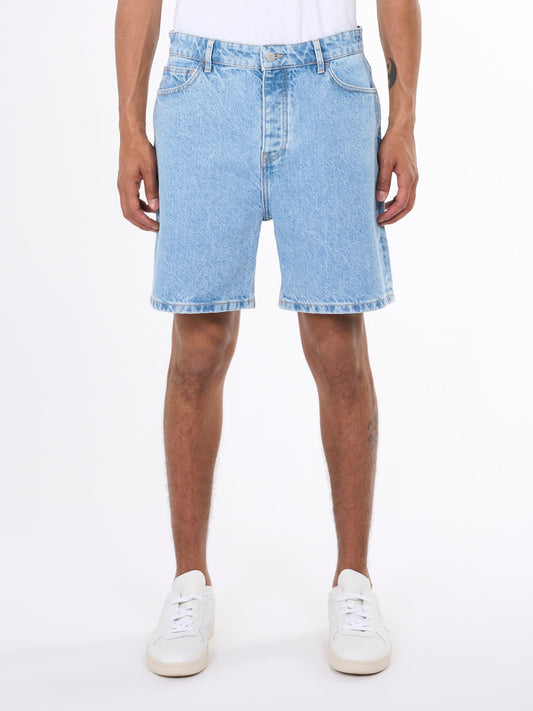 Short en denim de coton recyclé | bleu "reborn short bleached stonewash"