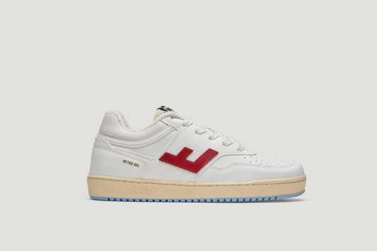 Baskets vegan en recyclé | blanc et rouge "retro 90s white cherry sky"