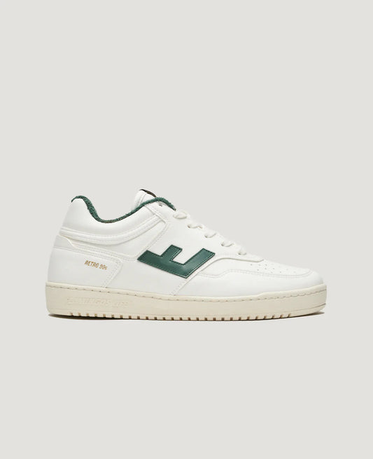 Baskets vegan en recyclé | blanc et vert "retro 90s white forest"