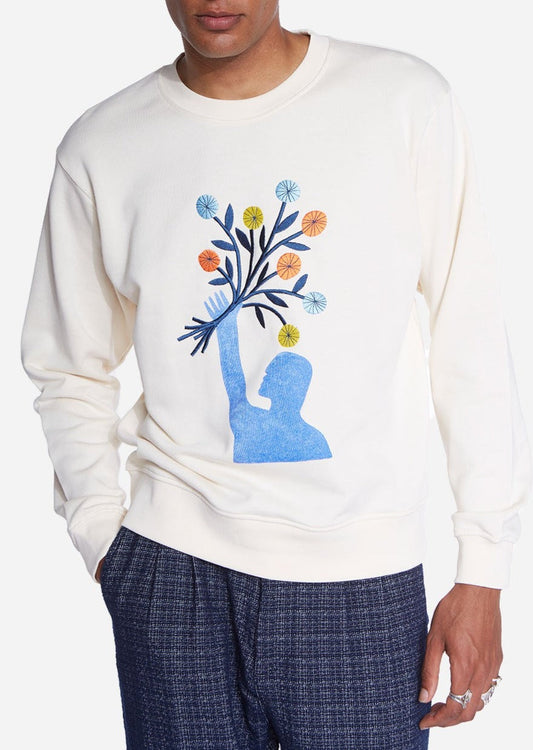 Sweat brodé en coton bio | écru "riot ivory"
