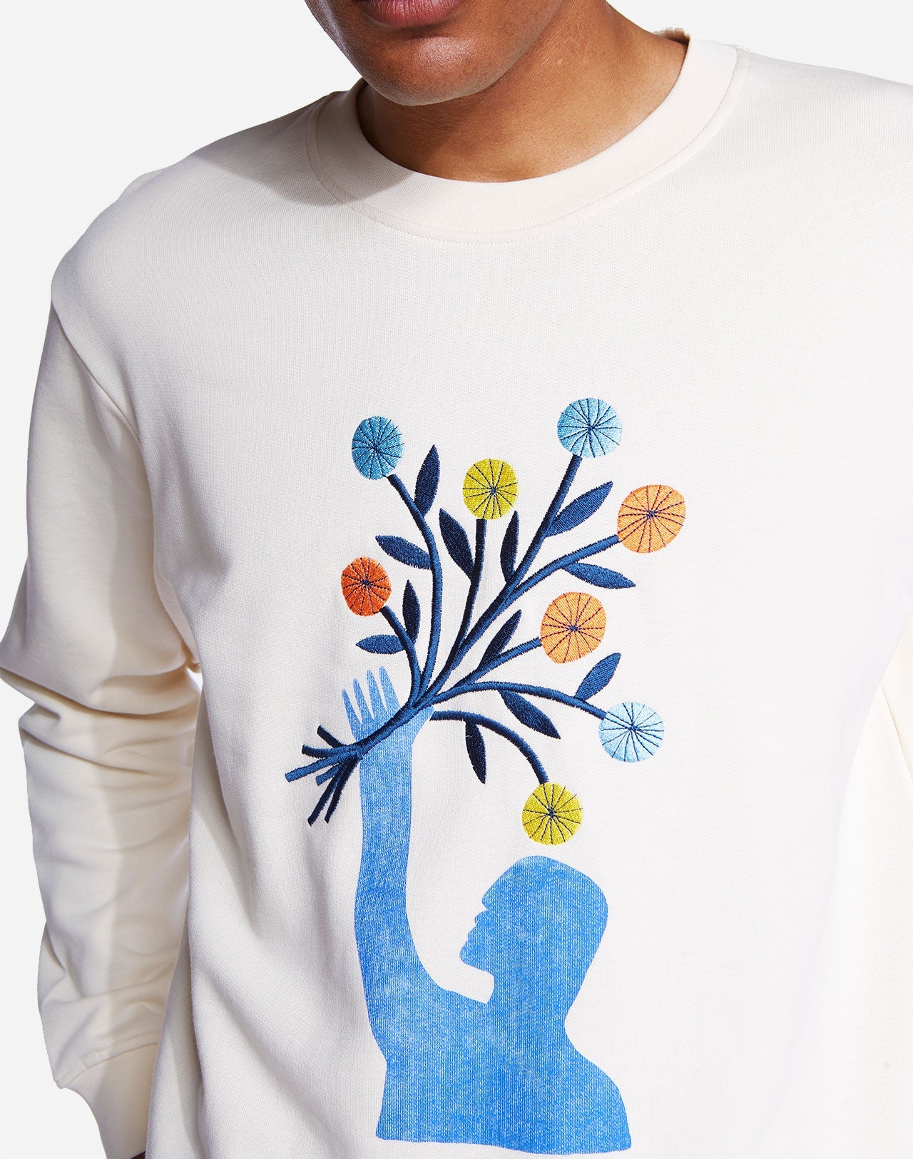 Sweat brodé en coton bio | écru "riot ivory"