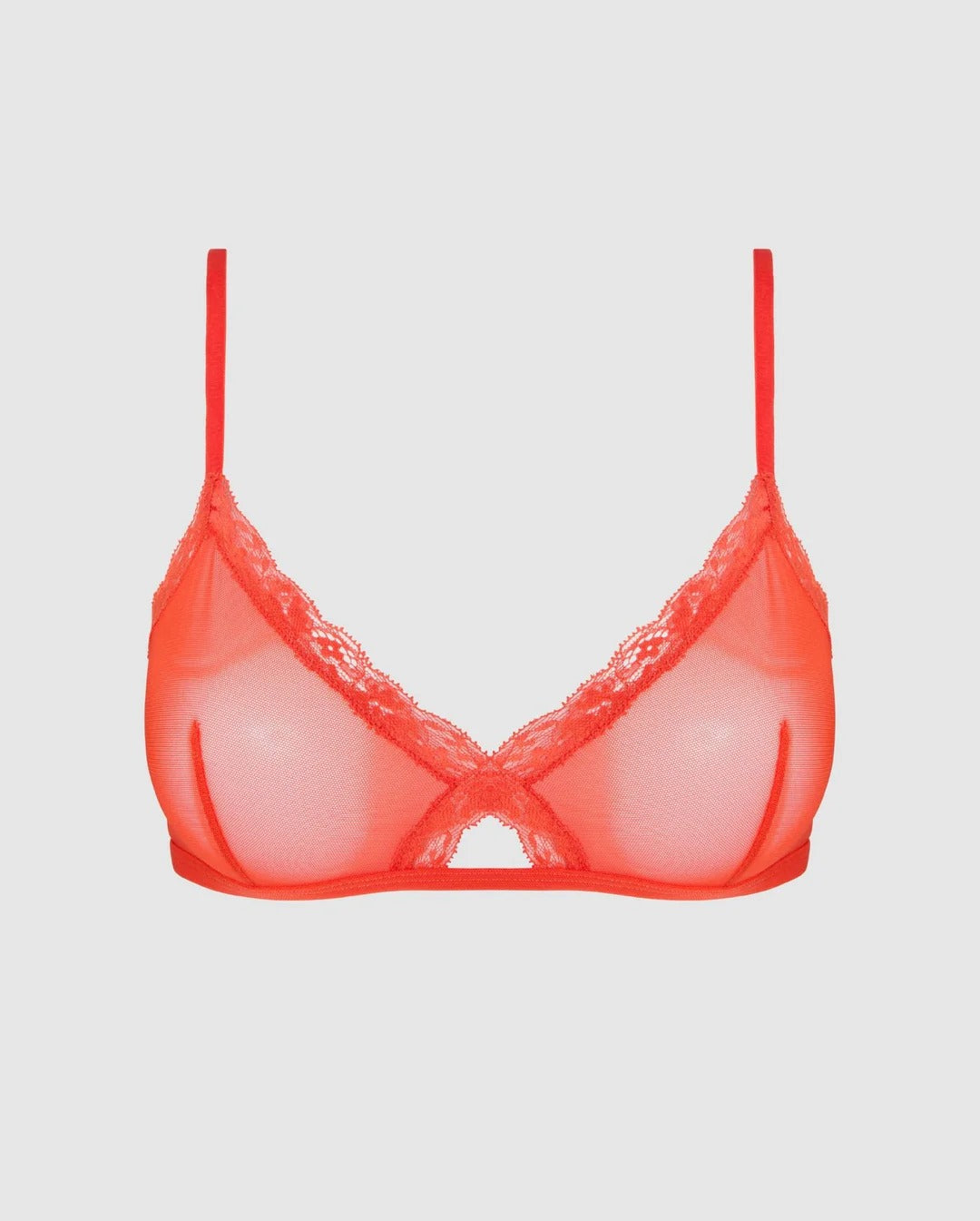 Soutien gorge triangle en matières recyclées | rouge "mesh lace trim triangle bralette - fiery red"