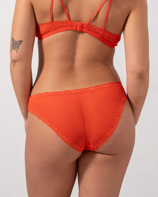 Culotte en matières recyclées | rouge "mesh lace trim bikini briefs - fiery red"