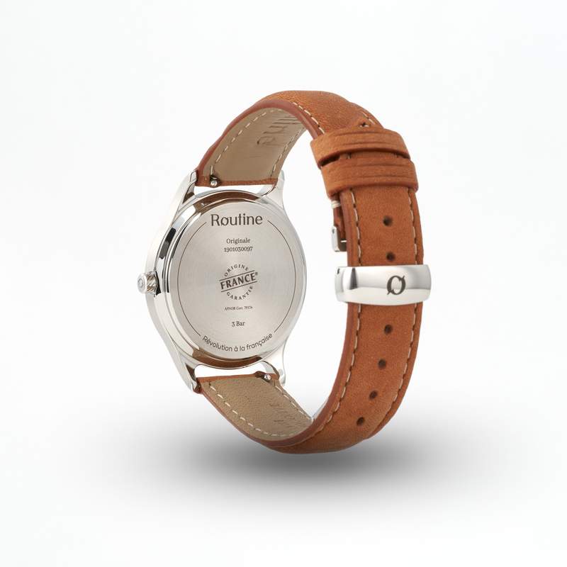 Montre Originale cadran bleu bracelet camel