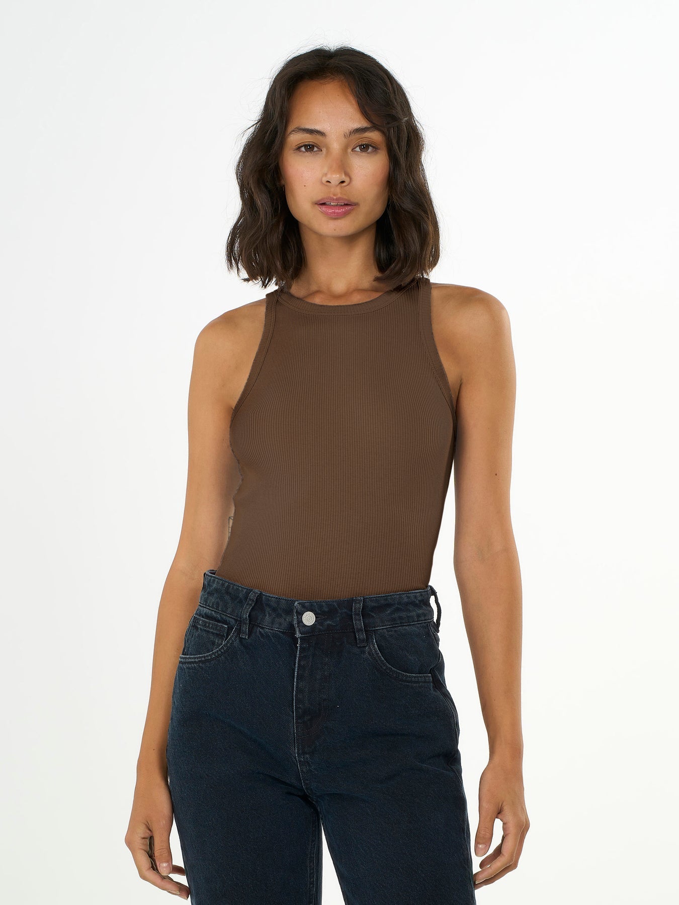 Débardeur côtelé en coton bio | Marron "racer rib top cub"