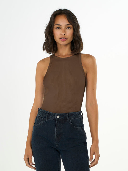 Débardeur côtelé en coton bio | Marron "racer rib top cub"