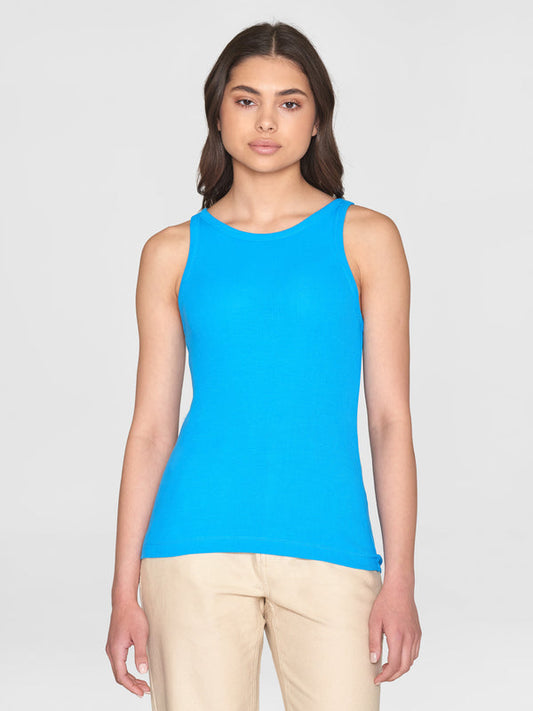 Débardeur côtelé en coton bio | Bleu "racer rib top malibu blue"