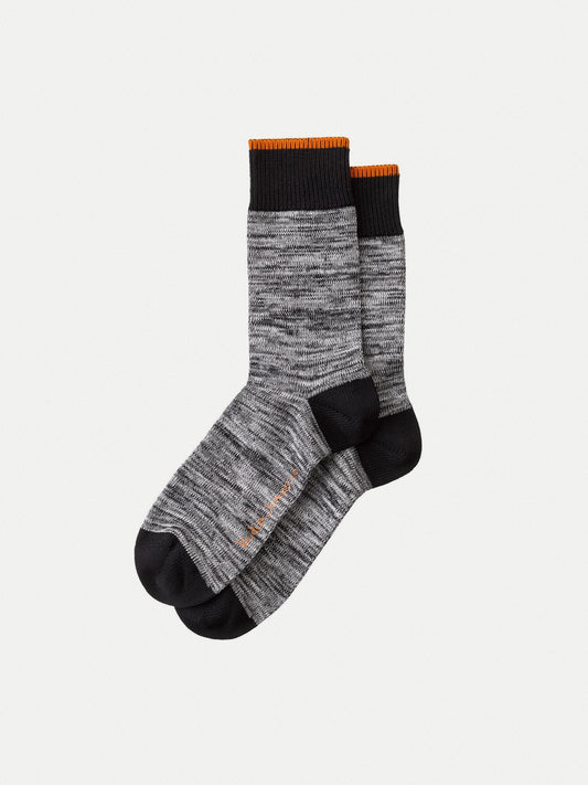 Chaussettes hautes noir chiné en coton bio - rasmusson black
