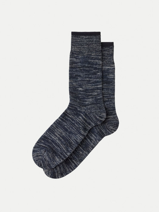 Chaussettes hautes marine chiné en coton bio - rasmusson navy