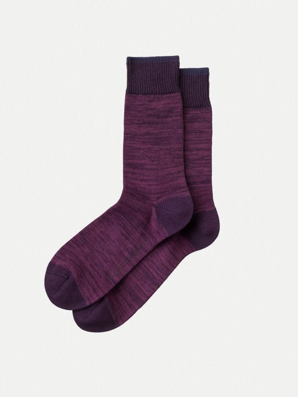 Chaussettes hautes violet chiné  en coton bio - rasmusson