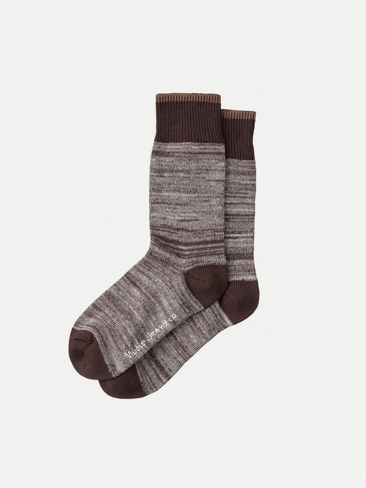 Chaussettes hautes marron chiné en coton bio - rasmusson brown